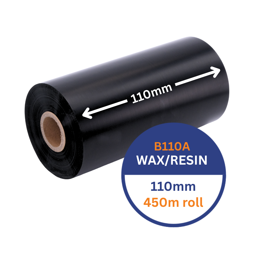 110mmx450M Thermal Wax/Resin Ribbon B110A Black