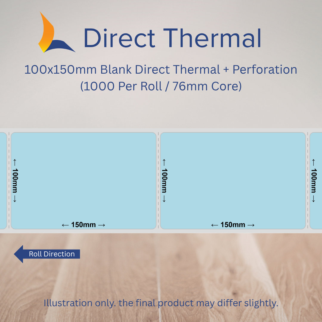 100mm x 150mm Direct Thermal Labels (Multiple Colours)