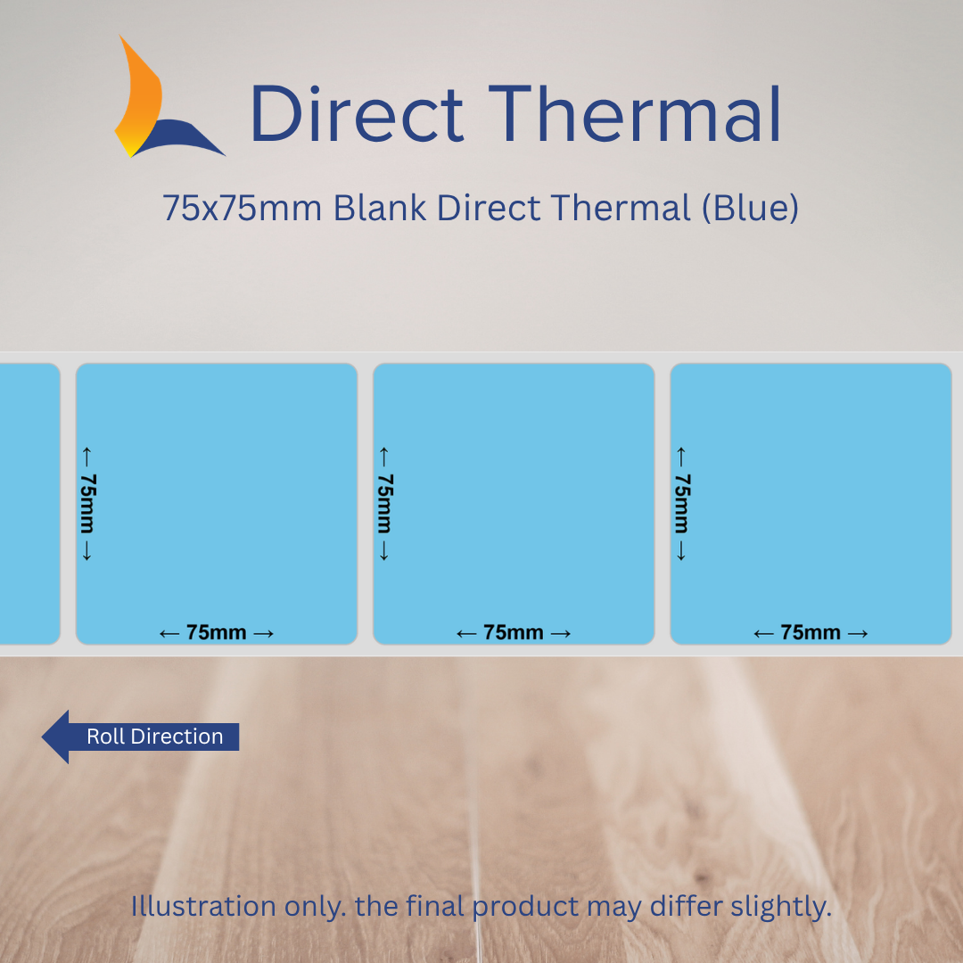 75x75mm Blank Direct Thermal Labels – Multiple Colours