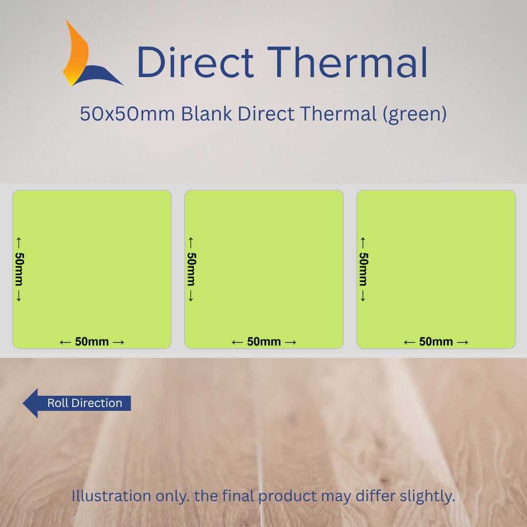 50x50mm Blank Direct Thermal Labels – Multiple Colours