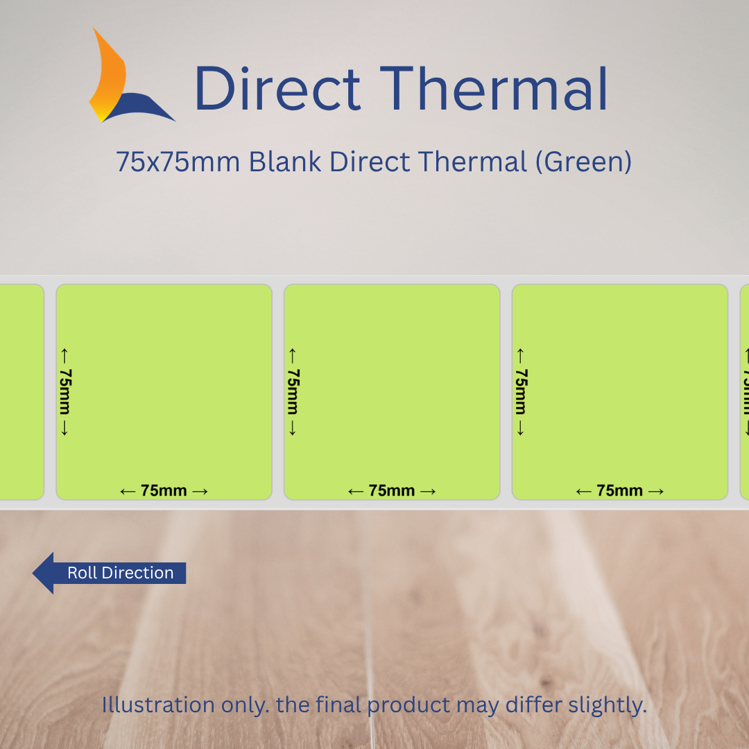 75x75mm Blank Direct Thermal Labels – Multiple Colours