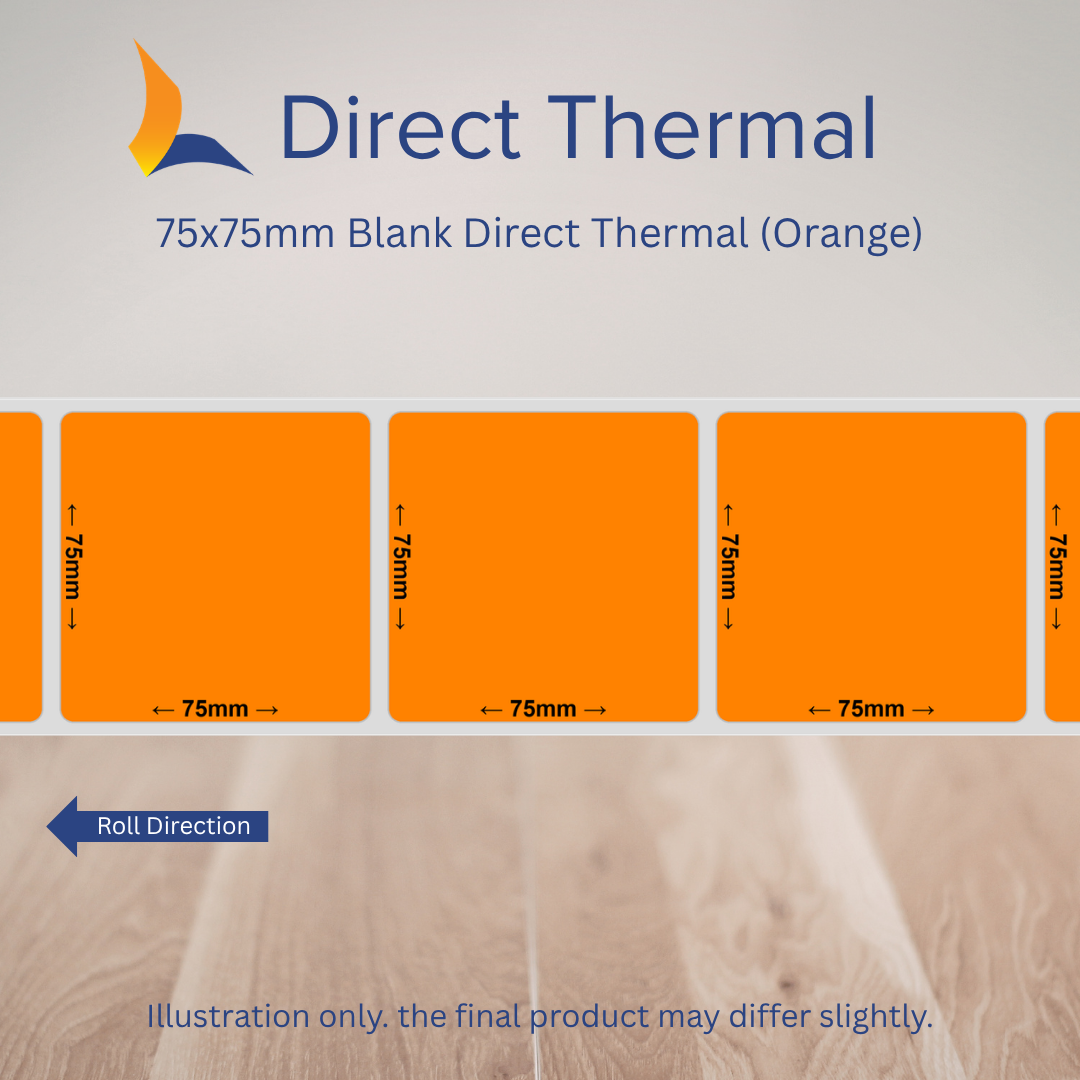 75x75mm Blank Direct Thermal Labels – Multiple Colours