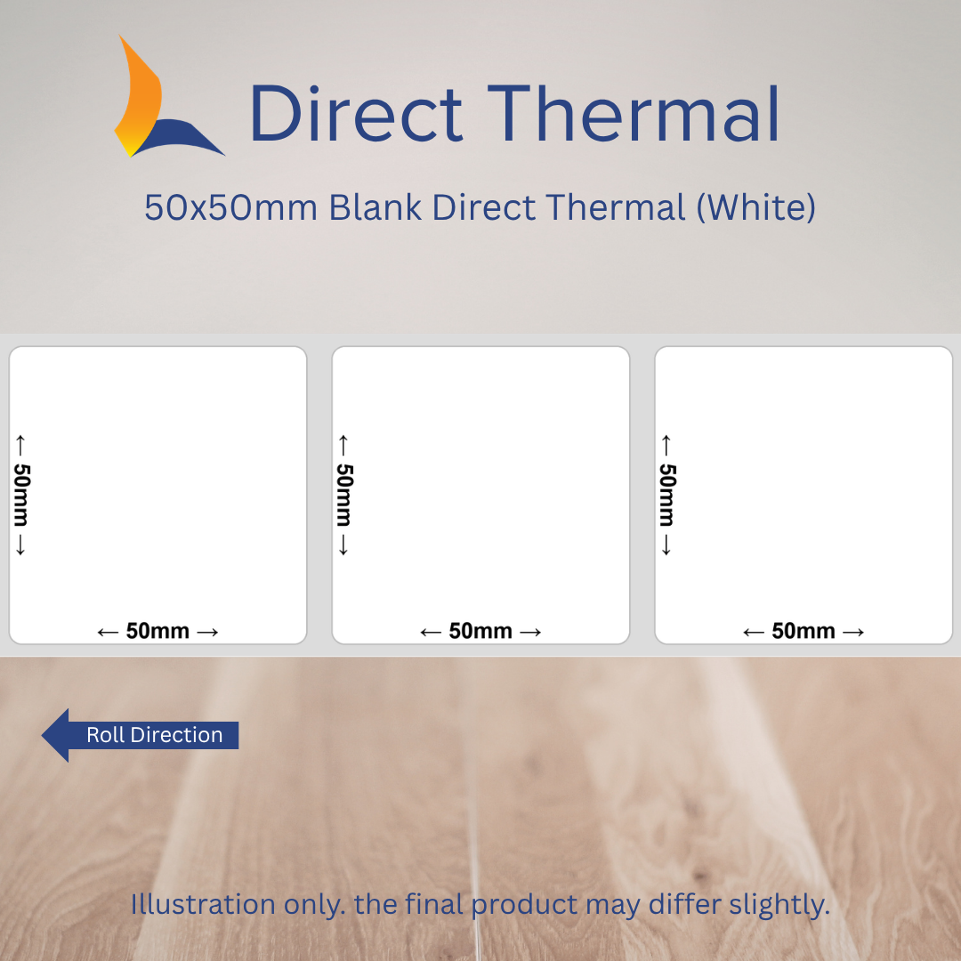 50x50mm Blank Direct Thermal Labels – Multiple Colours