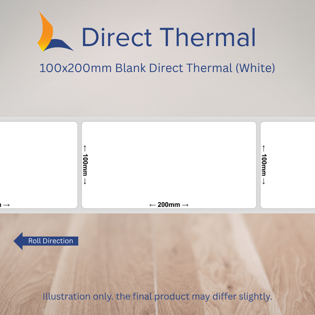 100x200mm Blank Direct Thermal Labels – Multiple Colours