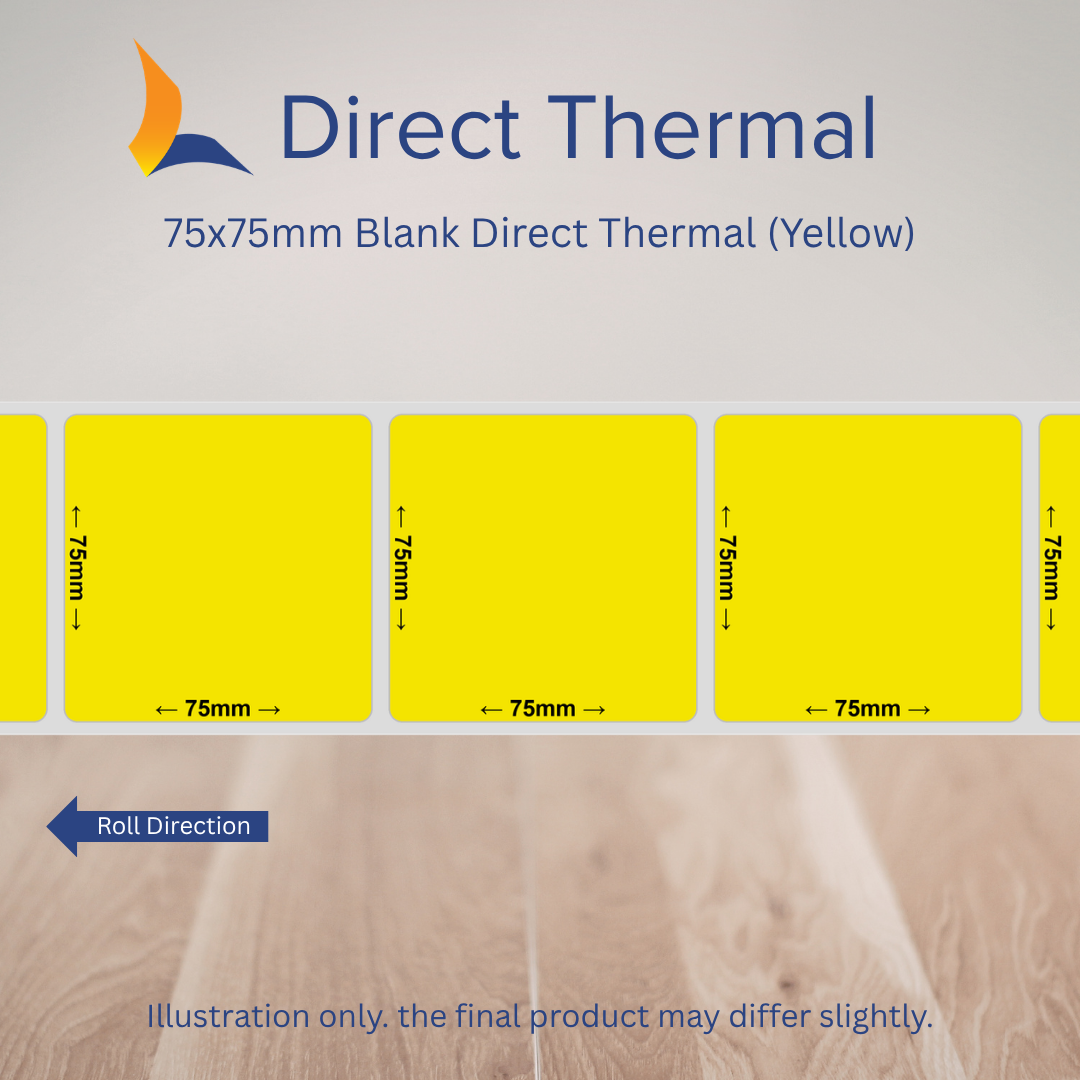 75x75mm Blank Direct Thermal Labels – Multiple Colours