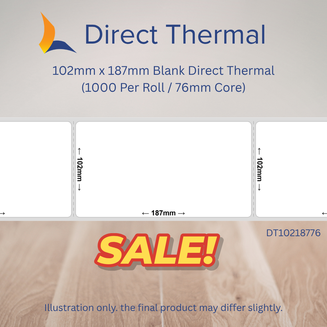 102mm x 187mm Direct Thermal Labels – Perforated – 76mm Core