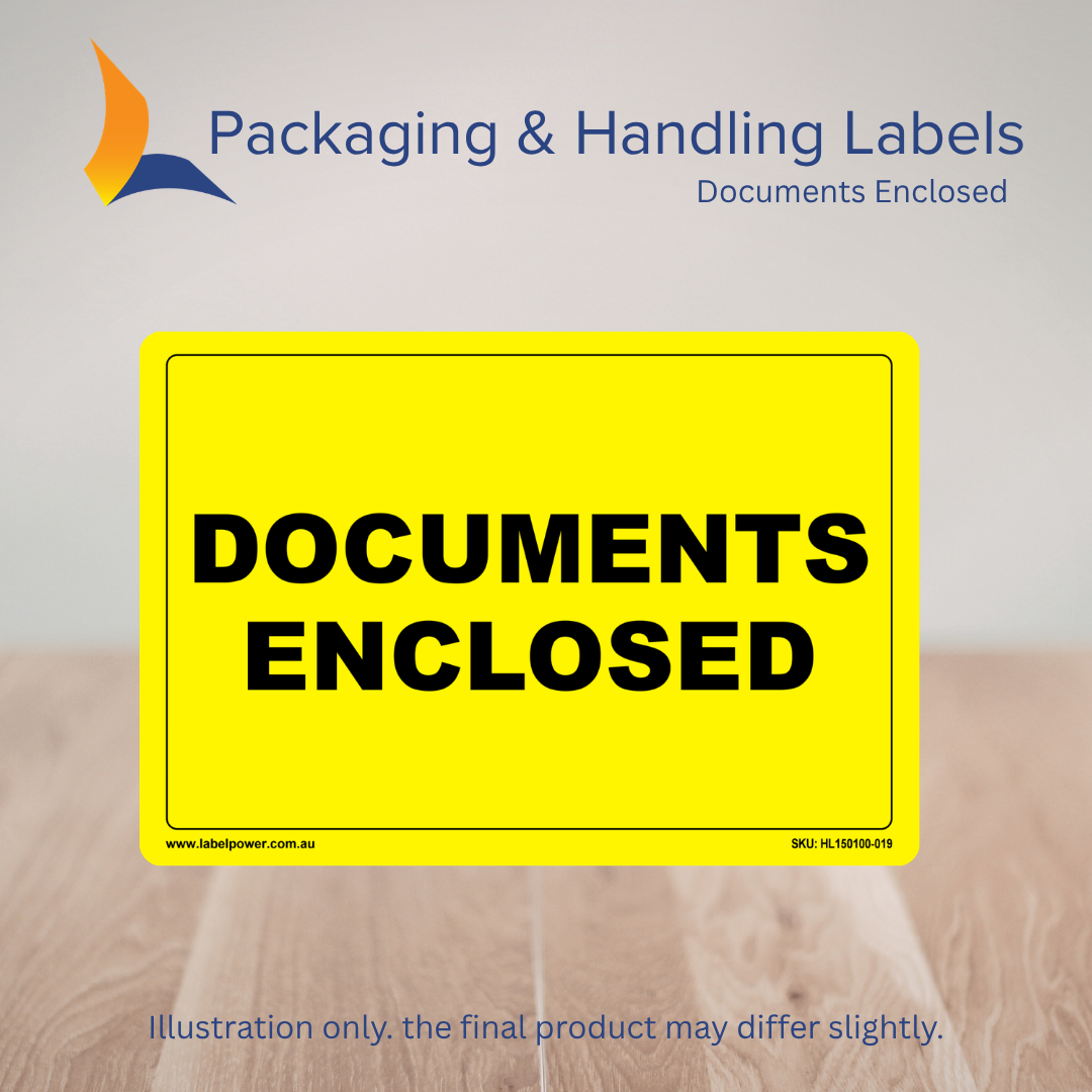 150mm x 100mm Documents Enclosed Labels – 500 Per Roll (Multiple Colours)