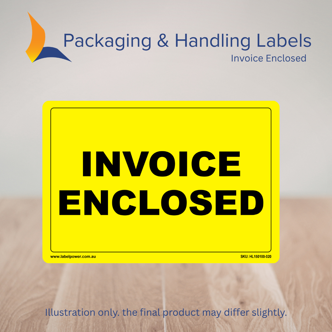 150mm x 100mm Invoice Enclosed Labels – 500 Per Roll (Multiple Colours)