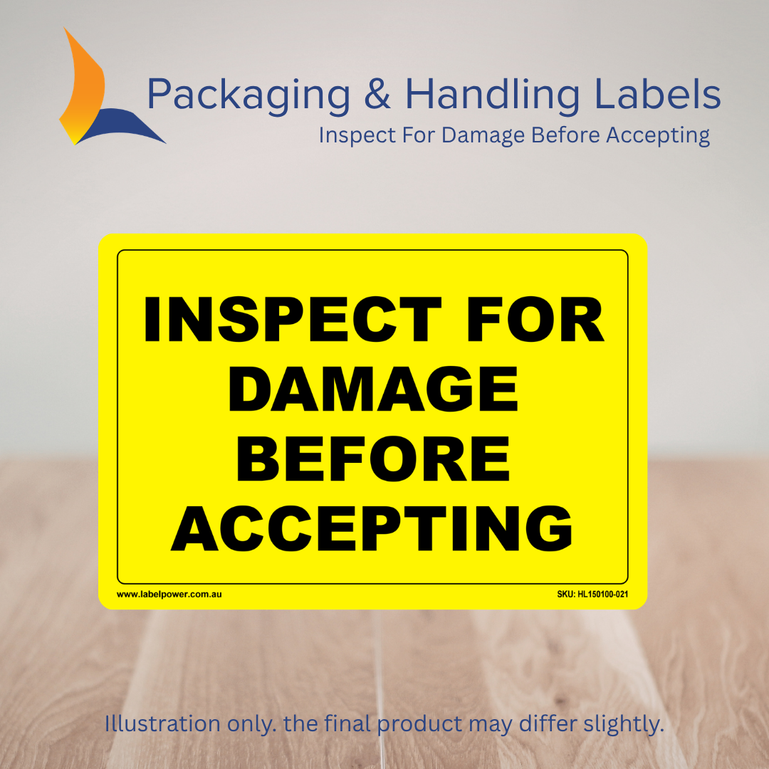 150mm x 100mm Inspect For Damage Before Accepting Labels – 500 Per Roll (Multiple Colours)