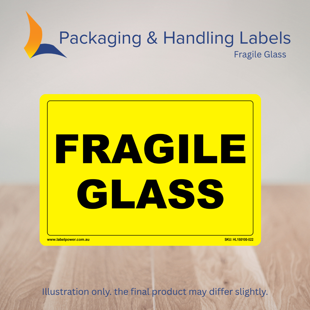 150mm x 100mm Fragile Glass Labels – 500 Per Roll (Multiple Colours)