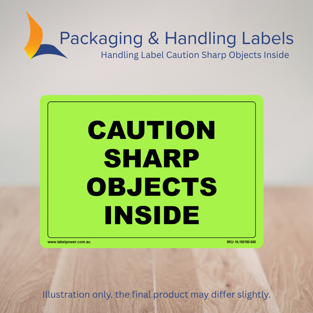 150mm x 100mm Caution Sharp Objects Inside Labels – 500 Per Roll (Multiple Colours)