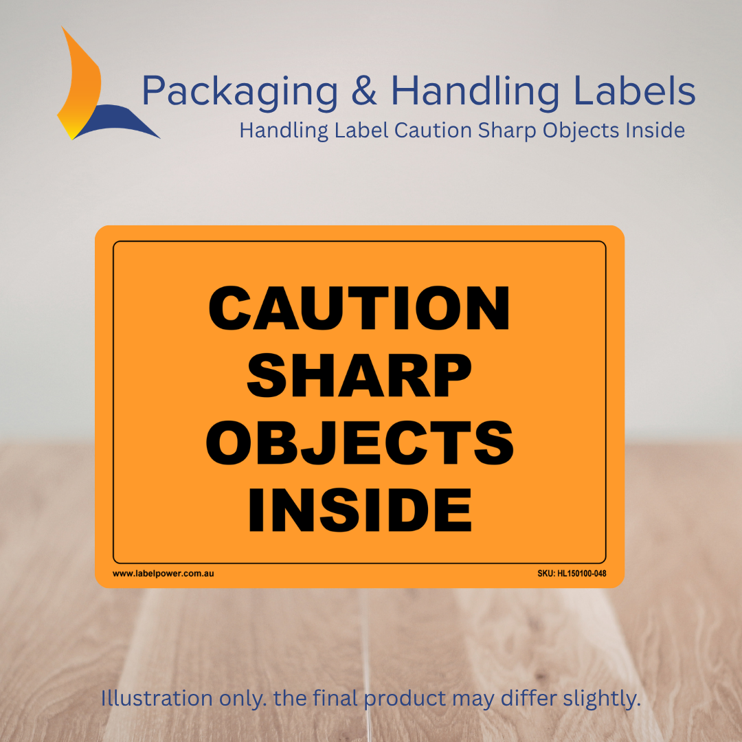 150mm x 100mm Caution Sharp Objects Inside Labels – 500 Per Roll (Multiple Colours)