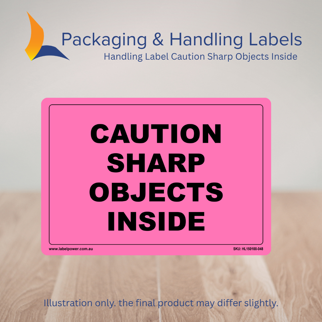 150mm x 100mm Caution Sharp Objects Inside Labels – 500 Per Roll (Multiple Colours)