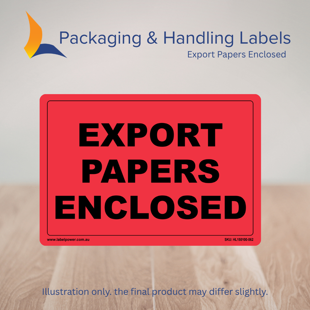 150mm x 100mm Export Papers Enclosed Labels – 500 Per Roll (Multiple Colours)