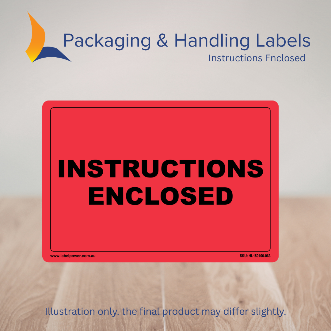 150mm x 100mm Instructions Enclosed Labels – 500 Per Roll (Multiple Colours)