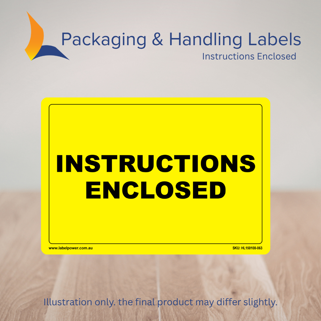 150mm x 100mm Instructions Enclosed Labels – 500 Per Roll (Multiple Colours)