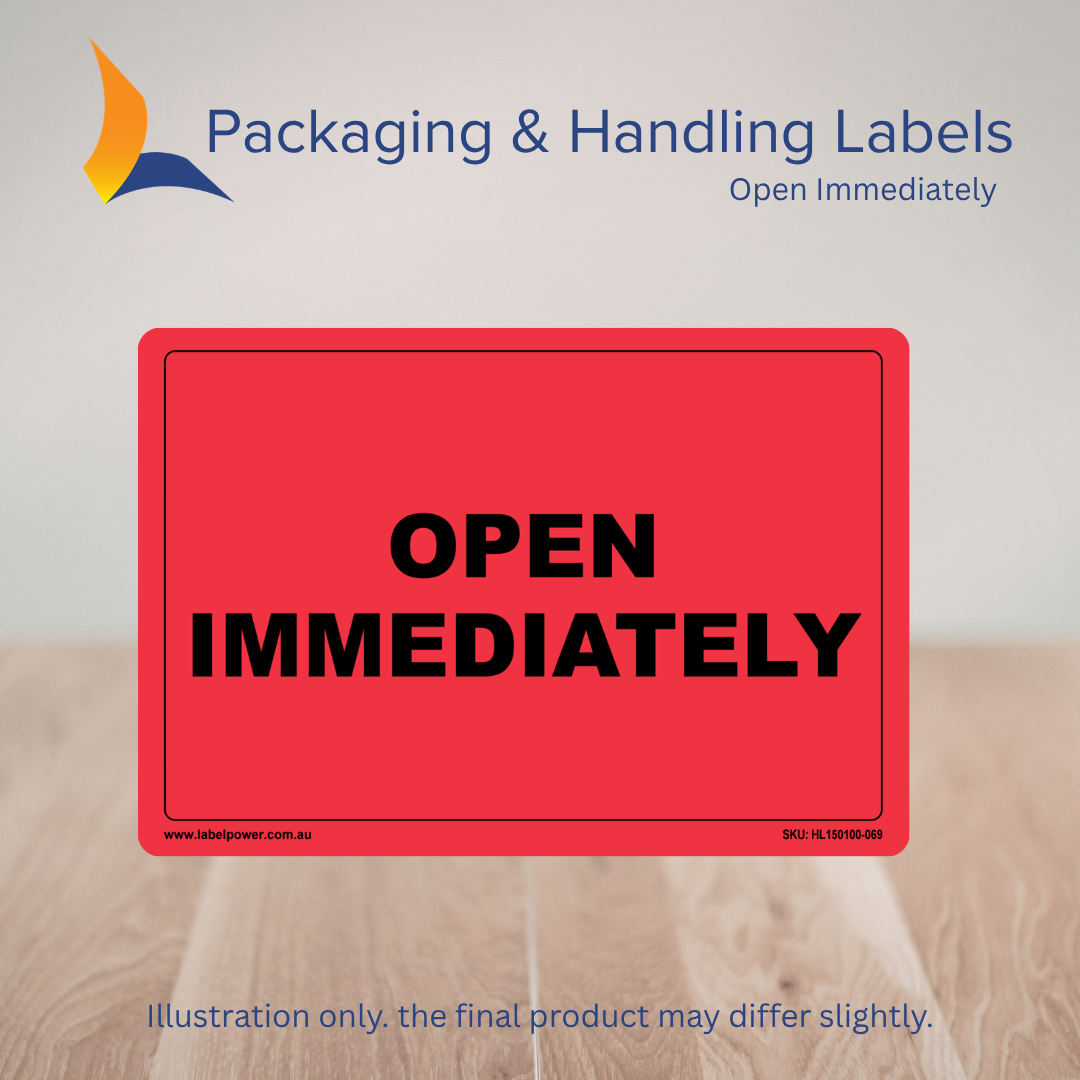 150mm x 100mm Open Immediately Labels – 500 Per Roll (Multiple Colours)
