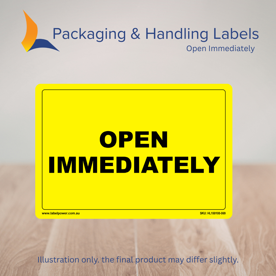 150mm x 100mm Open Immediately Labels – 500 Per Roll (Multiple Colours)