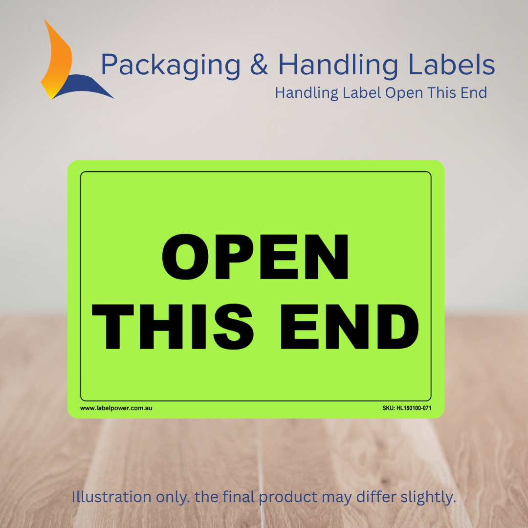 150mm x 100mm Open This End Labels – 500 Per Roll (Multiple Colours)