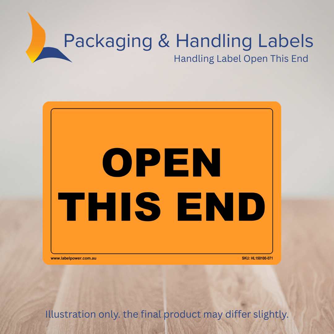 150mm x 100mm Open This End Labels – 500 Per Roll (Multiple Colours)