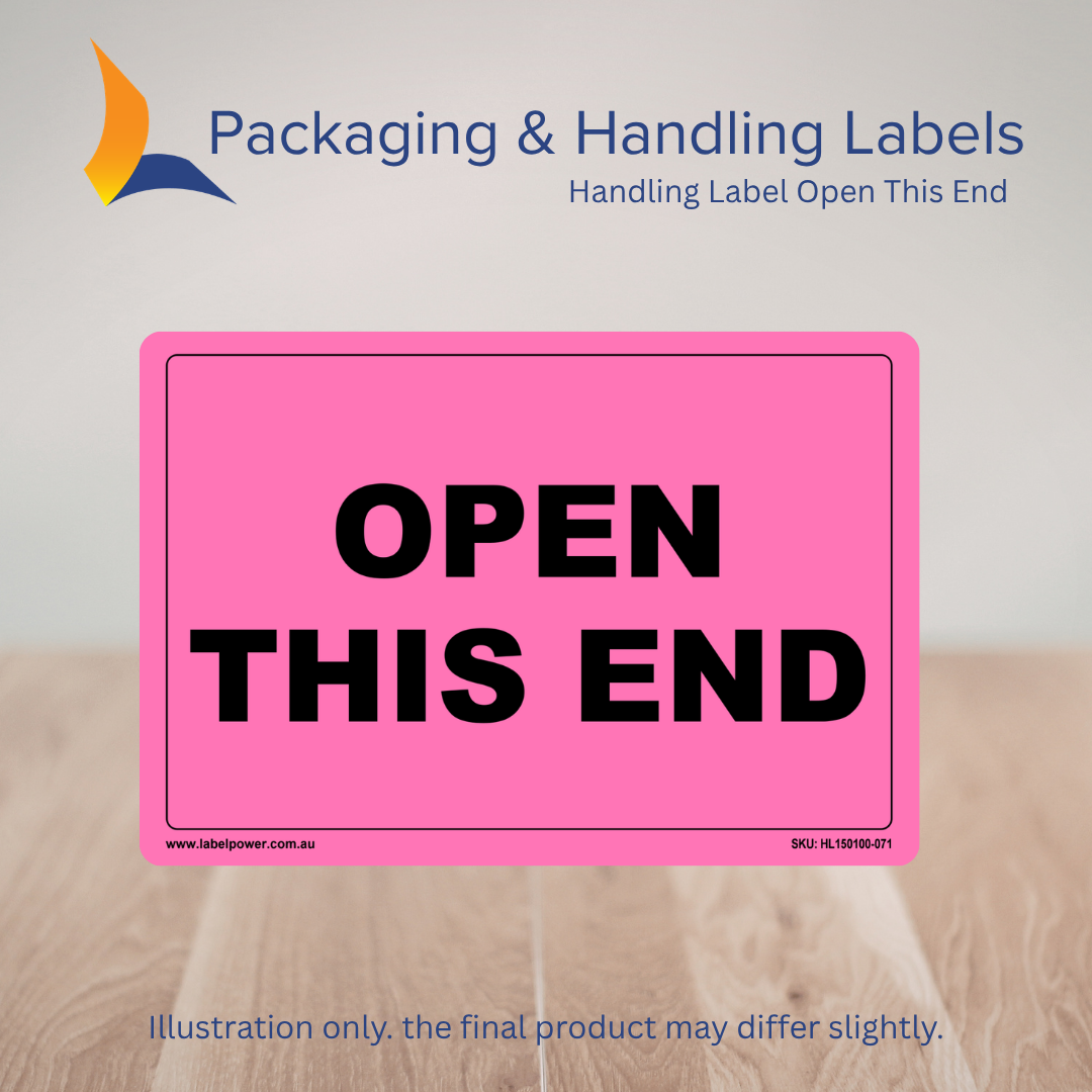 150mm x 100mm Open This End Labels – 500 Per Roll (Multiple Colours)