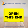 150mm x 100mm Open This End Labels – 500 Per Roll (Multiple Colours)