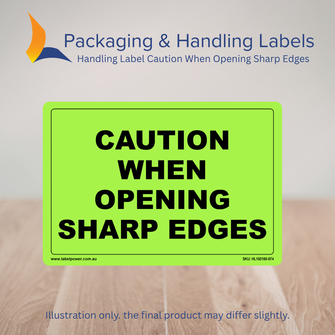 150mm x 100mm Caution When Opening Sharp Edges Labels – 500 Per Roll (Multiple Colours)