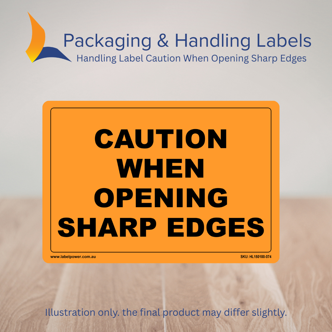 150mm x 100mm Caution When Opening Sharp Edges Labels – 500 Per Roll (Multiple Colours)