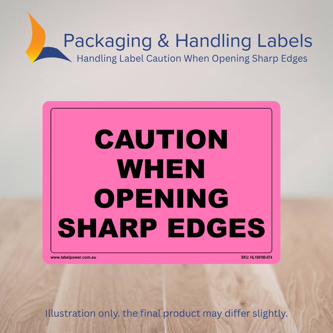 150mm x 100mm Caution When Opening Sharp Edges Labels – 500 Per Roll (Multiple Colours)