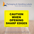150mm x 100mm Caution When Opening Sharp Edges Labels – 500 Per Roll (Multiple Colours)