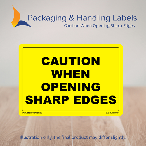 150mm x 100mm Caution When Opening Sharp Edges Labels – 500 Per Roll (Multiple Colours)