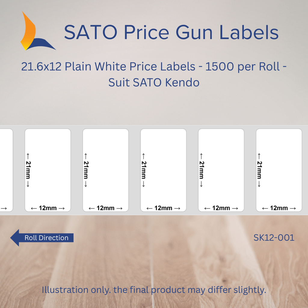 21.6x12 Plain White Price Labels - 1500 per Roll - Suit SATO Kendo