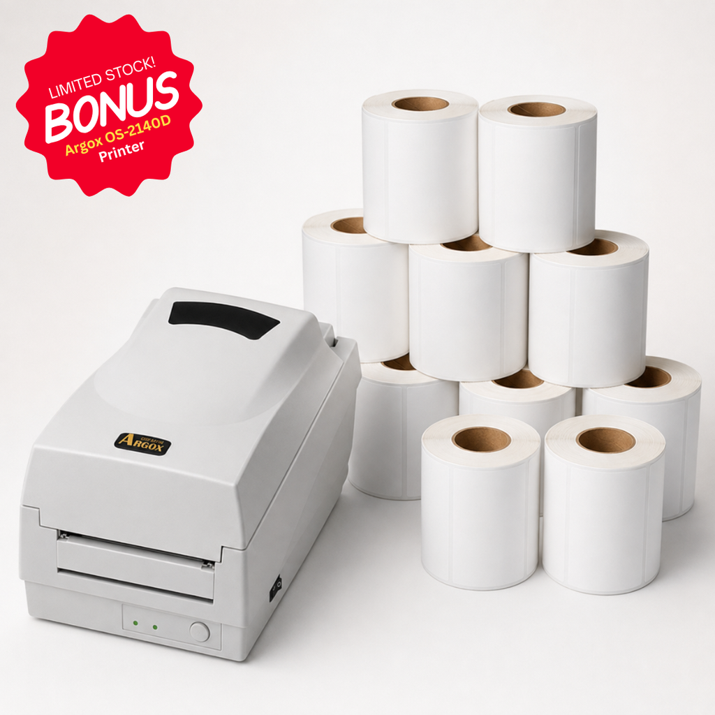 10-Roll 100mm x 150mm Direct Thermal Label Bundle + Bonus Argox OS-2140D Printer