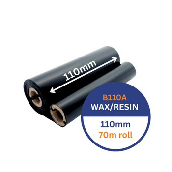 110mmx70M Thermal Wax/Resin Ribbon B110A Black