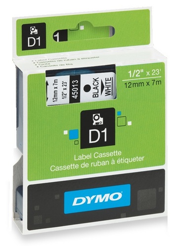 Dymo D1 label cassette - 12mm x 7m - Black on White - Label Power Australia